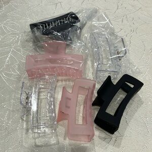 Hair Claw Clips in Pink, Black, and Clear